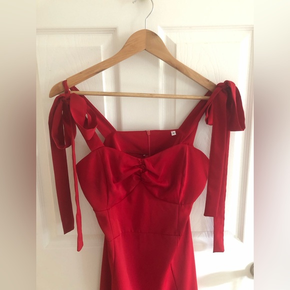 ✨NEW - Sweetheart Neckline Tie Strap Slit Sleeveless Midi Party Cocktail Dress - Picture 7 of 12